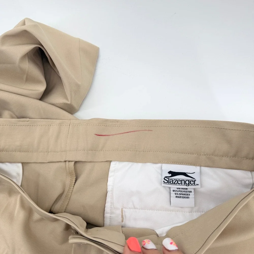 Slazenger Mens Golf Pants Khaki Tan Performance Stretch Flat Front W36 L34
